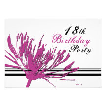 Pink Flower 18th Birthday Party Invitation Cards
