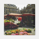 Pink Flower market in main square, Brussels, Belgi Refrigerator Magnets