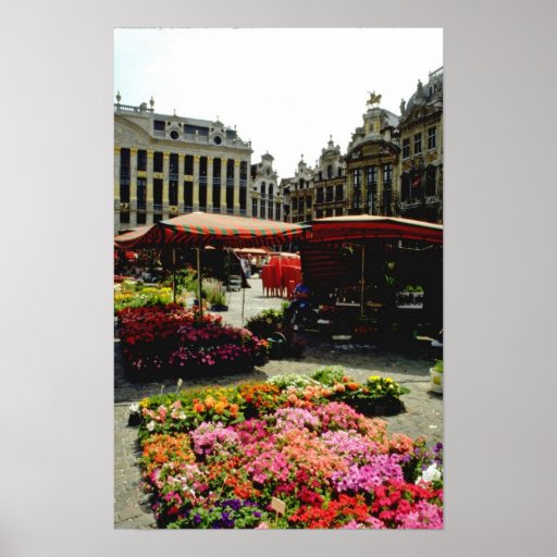 Pink Flower market in main square, Brussels, Belgi Print