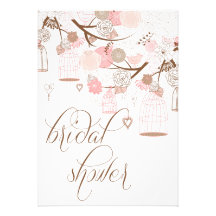 Pink Flowers & Birdcages Bridal Shower Invitations