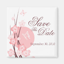 Pink Flowers Butterfly Save the Date Announcement Refrigerator Magnets
