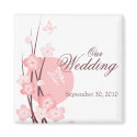 Pink Flowers Butterfly Wedding Announcement magnets