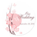 Pink Flowers Butterfly Wedding Announcement stickers