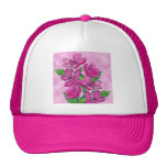 Pink flowers in acrylic mesh hats