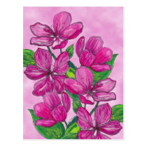 Pink flowers in acrylic postcards