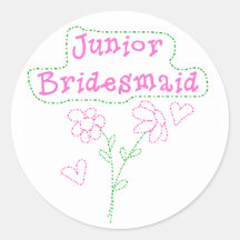 Pink Flowers Junior Bridesmaid Round Stickers