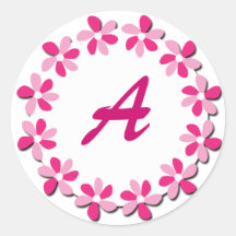 Pink Flowers Monogram Stickers A