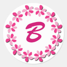 Pink Flowers Monogram Stickers B