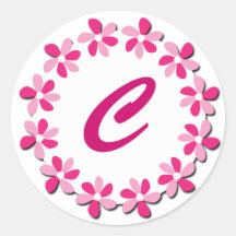 Pink Flowers Monogram Stickers C
