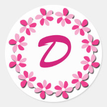 Pink Flowers Monogram Stickers D