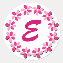 Pink Flowers Monogram Stickers E