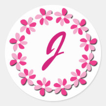 Pink Flowers Monogram Stickers J