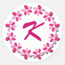 Pink Flowers Monogram Stickers K