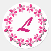 Pink Flowers Monogram Stickers L