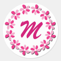 Pink Flowers Monogram Stickers M