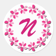 Pink Flowers Monogram Stickers N
