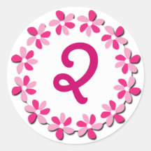 Pink Flowers Monogram Stickers Q