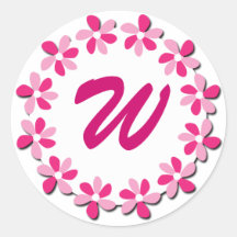 Pink Flowers Monogram Stickers W