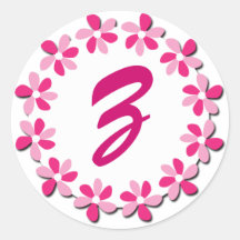 Pink Flowers Monogram Stickers Z