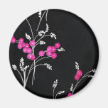 Pink flowers on Black Refrigerator Magnet