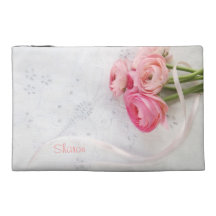 pink flowers on eyelet travel accessory bag