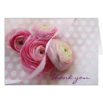 pink flowers on polka dots thank you card cards