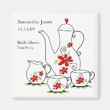 Pink Flowers Tea Set Bridal Shower Favour Magnets