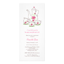 Pink Flowers Tea Set Bridal Shower Invitations