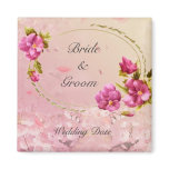 Pink Flowers Wedding Favour Magnet