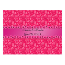 Pink flowers wedding favours postcard
