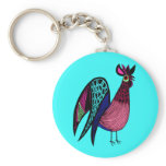 Pink Folk Art Rooster Key Chain
