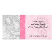 pink formal damask pattern photo card