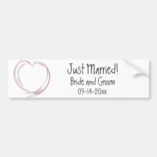 Pink Fractal Heart Just Married Wedding Bumper Stickers