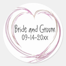 Pink Fractal Heart Wedding Envelope Seal Round Stickers