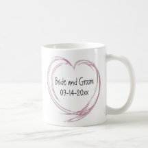 Pink Fractal Heart Wedding Mugs