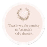 Pink French Monogram Baby Shower Favour Sticker