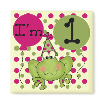 Pink Frog 1st Birthday Tshirts and Gifts Fridge Magnets