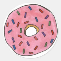 Pink Frosted Doughnut with Sprinkles Round Sticker