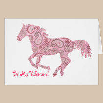 Pink Galloping Paisley Horse Valentine's Day Card cards