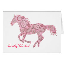 Pink Galloping Paisley Horse Valentine's Day Card