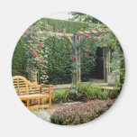 Pink Garden Seat In Rose Pergola, With Berberis An Fridge Magnet