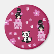 Pink Geisha Panda Flower Pattern Fridge Magnets