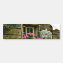 Pink Geraniums in window flowers Bumper Stickers