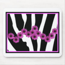 PINK GERBERA DAISIES ON ZEBRA PRINT MOUSEPAD