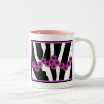 PINK GERBERA DAISIES ON ZEBRA PRINT MUG