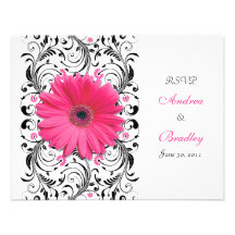 Pink Gerbera Daisy Floral Response Card Personalised Announcement