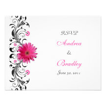 Pink Gerbera Daisy Floral RSVP Reply Card Personalised Announcement