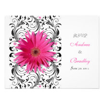 Pink Gerbera Daisy Floral RSVP Reply Card Custom Announcement