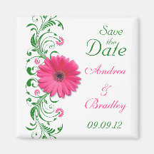 Pink Gerbera Daisy Floral Save the Date Magnet