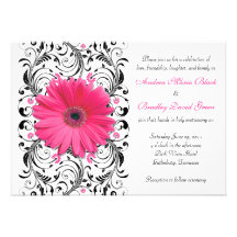 Pink Gerbera Daisy Floral Wedding Invitation